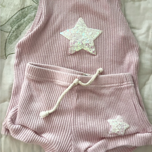 Pink Star-Embellished Ribbed Tank and Shorts Set very good condition - Picture 1 of 4